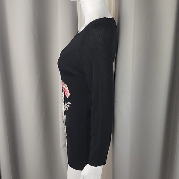 Ziani Couture Rayon, Nylon Black Top With Flora Embroidery. Size Medium - Picture 5 of 11